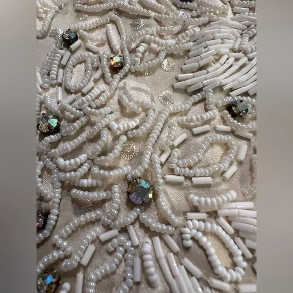 Vintage 1970s HEFTCO Beaded Wedding Gown, Matching Corset Vest Rhinestone Detail - Picture 13 of 17